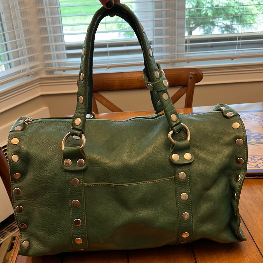 Hammit Leather Shoulder Bag, Green/Turquoise